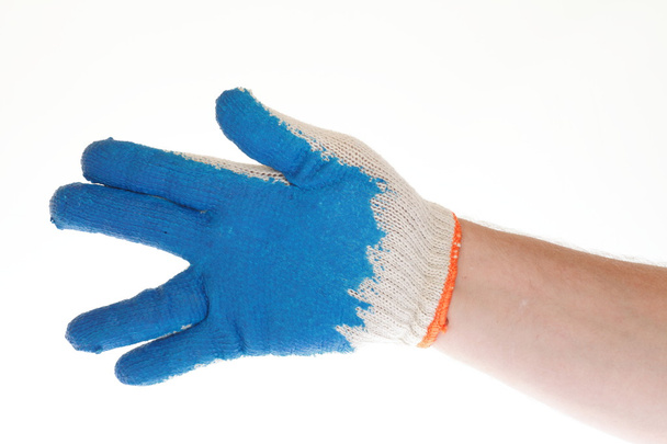 Man hand in blue glove Isolated on white background - Fotografie, Obrázek