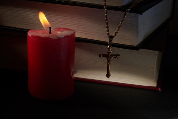 cross, candles and books - Фото, изображение