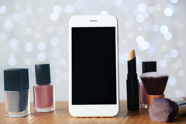 Phone and cosmetics background - Foto, immagini