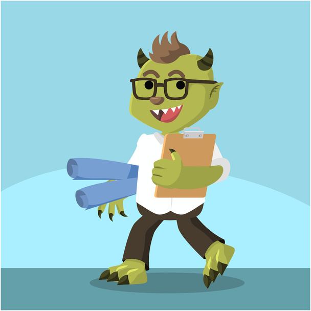 monster office ready carrying presentation material - Vector, imagen
