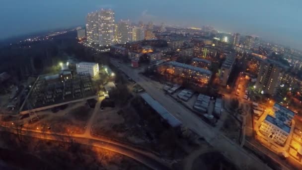 Cityscape with power plant at winter night  - Filmagem, Vídeo