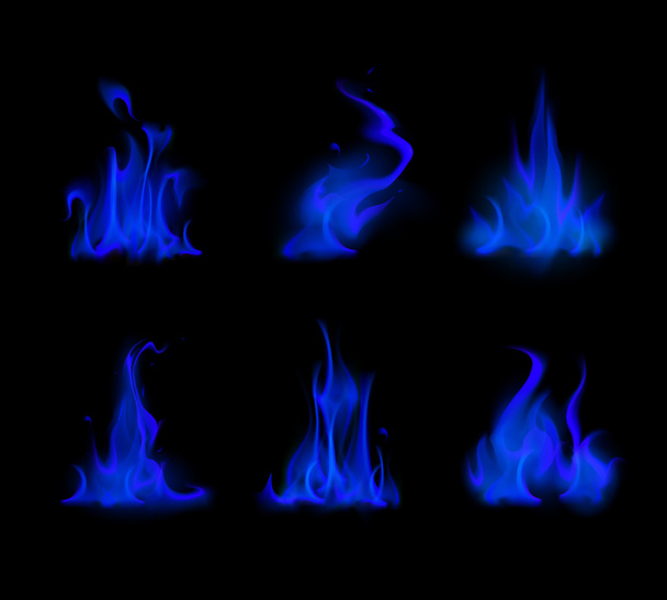 Ensemble de différentes flammes de feu bleu isolé sur fond
 - Vecteur, image