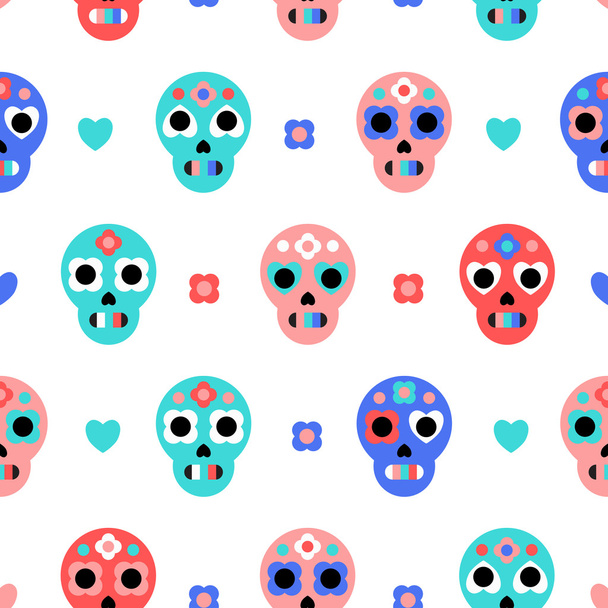 Cráneos de azúcar patrón inconsútil lindo. Día de vacaciones muertas. Fondo, textura textil
 - Vector, Imagen