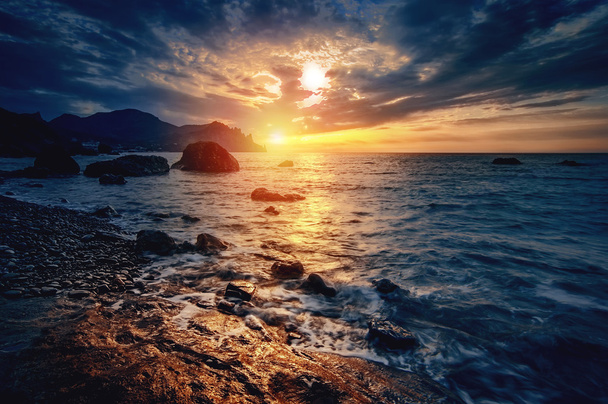 krásný západ slunce na pláži, letní přírodní pozadí - Fotografie, Obrázek