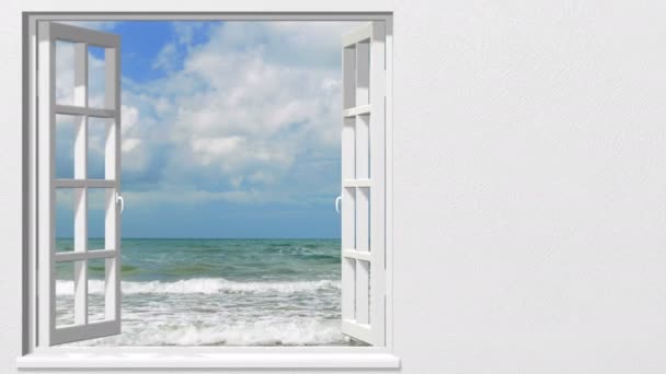 Otwieranie okna na egzotycznej plaży - Materiał filmowy, wideo