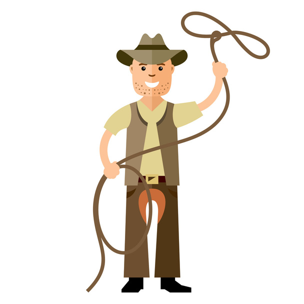 Vector Cowboy with lasso. Flat style colorful Cartoon illustration. - Vector, Image