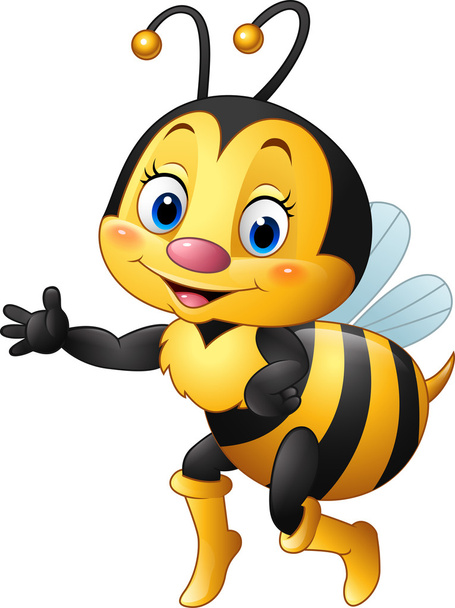 Мультяшная пчела машет рукой
 - Вектор,изображение