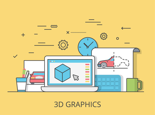 3D graphics service website hero image - Vector, Image