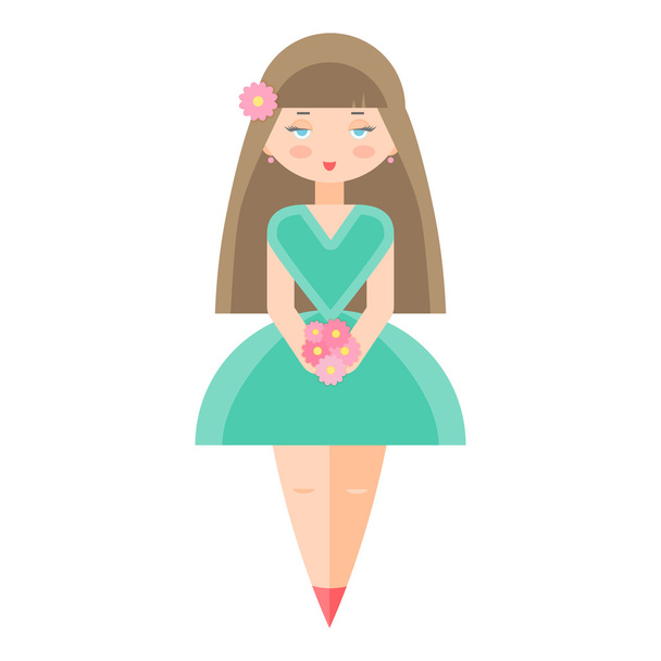 girl with a bouquet of flowers - Vector, Image