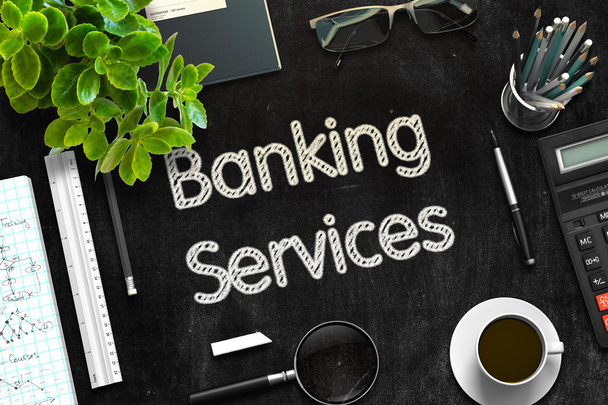 Banki szolgáltatások a fekete Palatábla. 3D-leképezés. - Fotó, kép