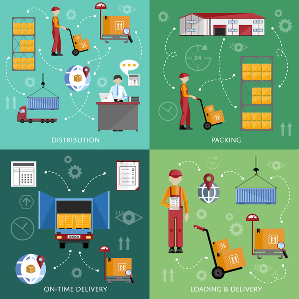 Warehouse process infographics four banners. - Vector, Image