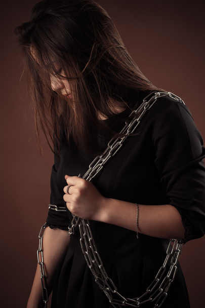 brutal korean girl with chain - Φωτογραφία, εικόνα