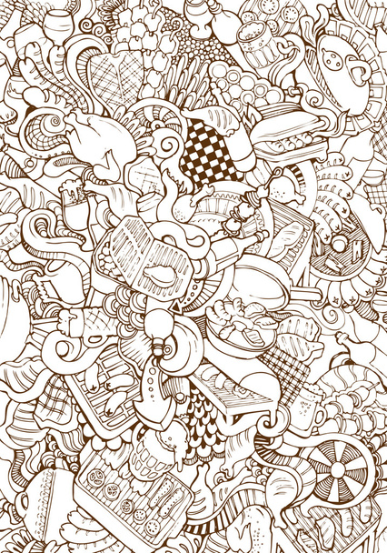 BBQ Kitchenware and food doodle collage - Vektori, kuva