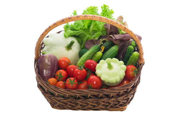 basket on a white background with fresh vegetables - Fotoğraf, Görsel