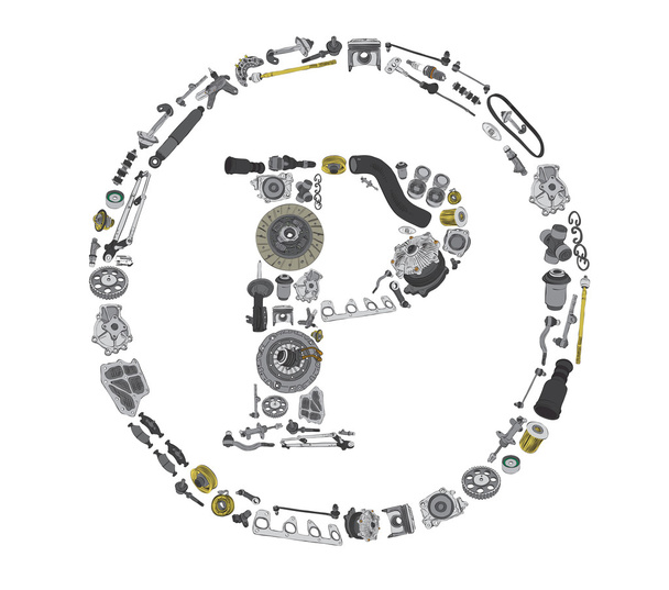 Ícone de direitos autorais com autopeças para carro
 - Vetor, Imagem