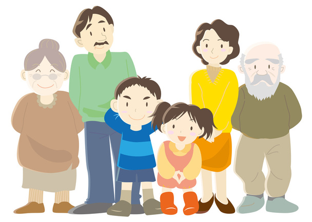 Mutlu aile (Ebeveynler, çocuklar ve büyükbaba veya büyükanne) - Vektör, Görsel