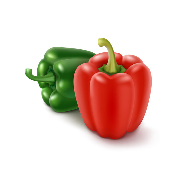 Dos pimientos verdes y rojos dulces búlgaros, pimentón
 - Vector, imagen