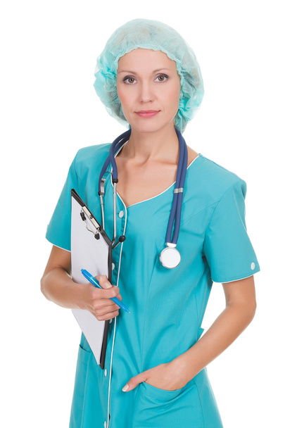 medical doctor woman with stethoscope and clipboard - Zdjęcie, obraz