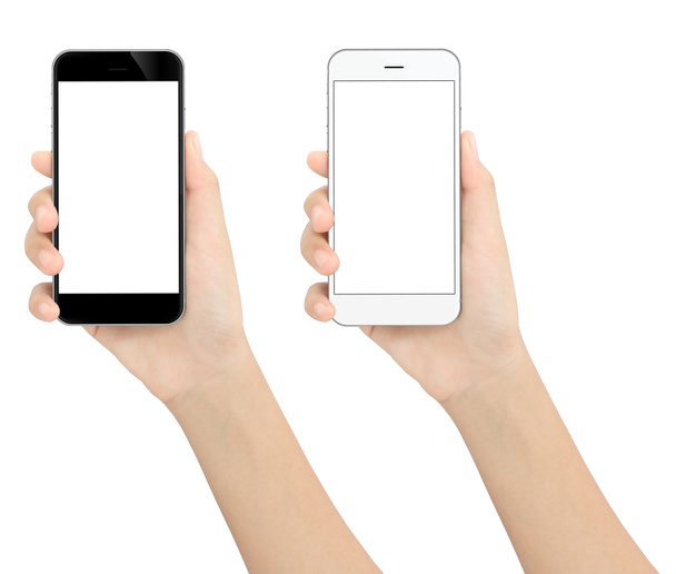 рука держа черный и белый телефон изолированный белый клипинг путь
  - Фото, изображение