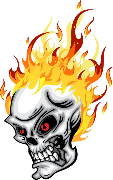Tűz piros szem lángok vektoros illusztráció a koponya fejjel - Vektor, kép
