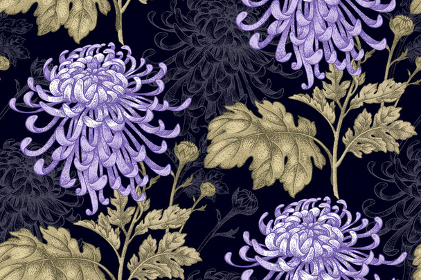 Seamless pattern with chrysanthemum flowers. - Vector, Image