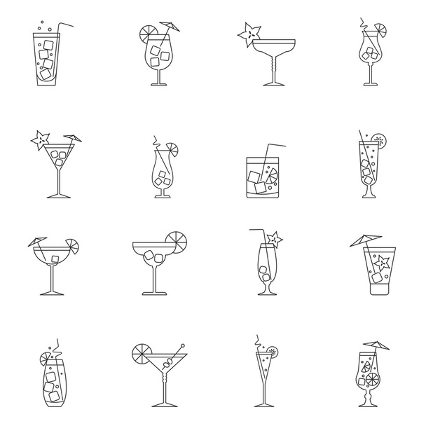 Outline cocktail icon set isolated on white background - Vector, Image