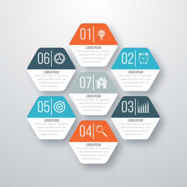Vector illustration infographics seven hexagons - Διάνυσμα, εικόνα