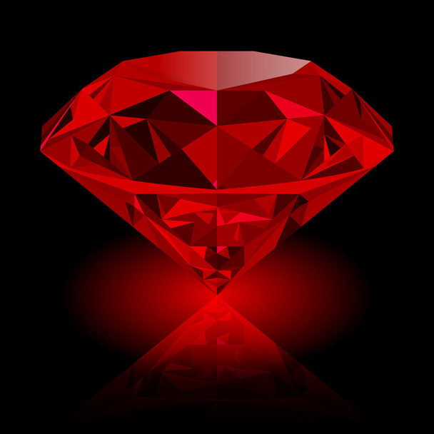 Realistic red ruby isolated on black background - Vector, Image