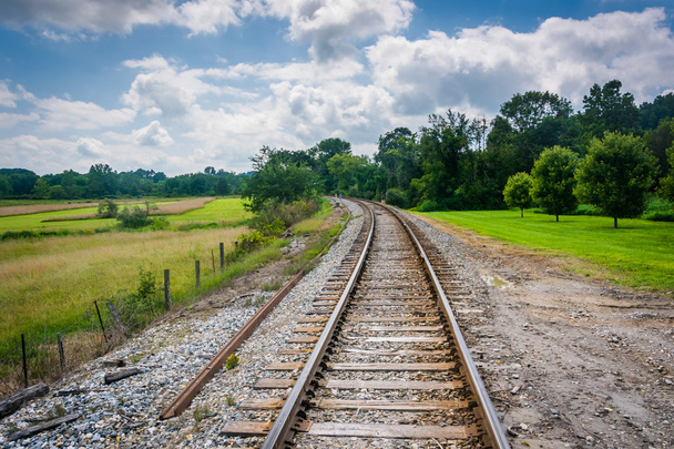 Railroad track in rural Carroll County, Maryland. - 写真・画像