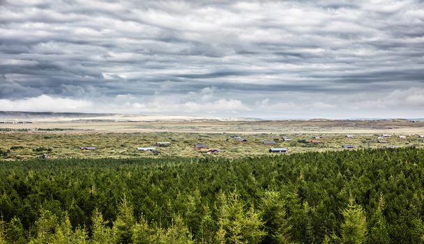 Islandzki doliny z domów  - Zdjęcie, obraz