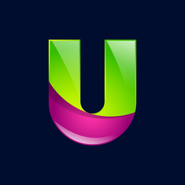 U letter green and pink logo design template elements an icon for application company - Vector, afbeelding