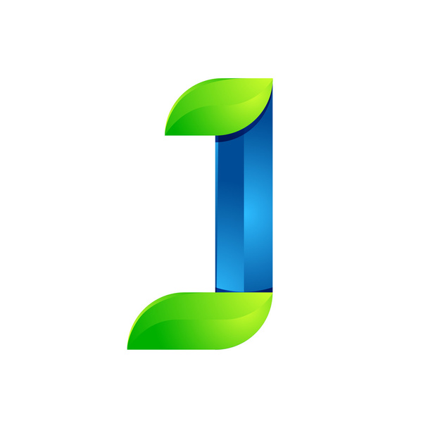 J letter leaves eco logo, volume icon. Vector design green and blue template elements an icon for your ecology application or company - Vetor, Imagem