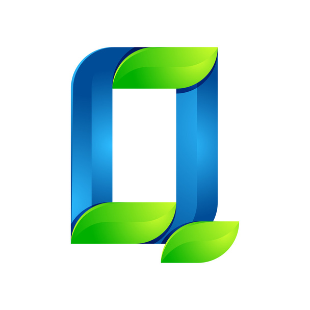Q letter leaves eco logo, volume icon. Vector design green and blue template elements an icon for your ecology application or company - ベクター画像