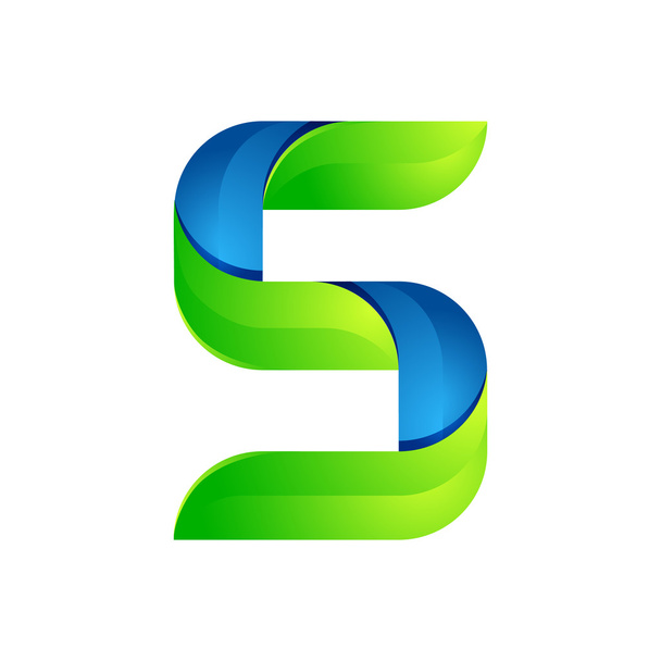 S letter leaves eco logo, volume icon. Vector design green and blue template elements an icon for your ecology application or company - Wektor, obraz