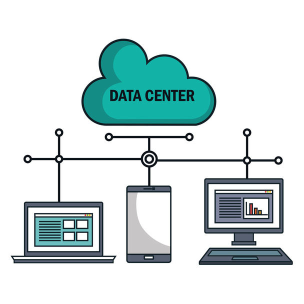 technologie-apparatuur cloud datacenter geïsoleerd - Vector, afbeelding