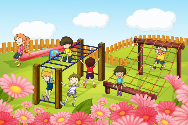crianças brincando no playground - Vetor, Imagem