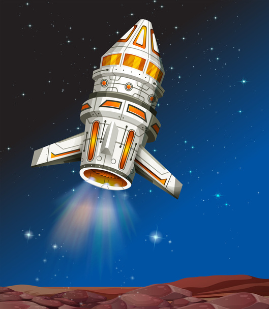 Spaceship flying in the dark space - Vector, Image