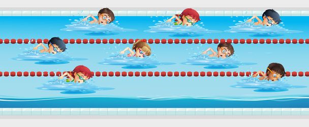 Children swimming in the swimming pool - Vector, Image