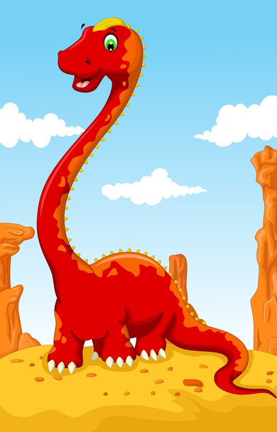 砂漠の風景の背景を持つかわいい恐竜漫画 - ベクター画像