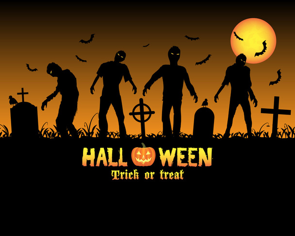 Halloween zombies in een kerkhof - Vector, afbeelding