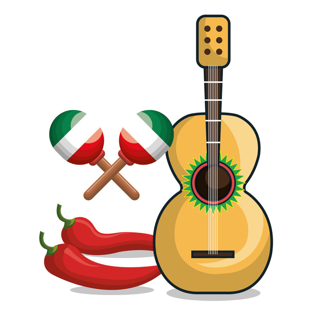 gitar maraca ve acılı Meksika sembolü grafik - Vektör, Görsel