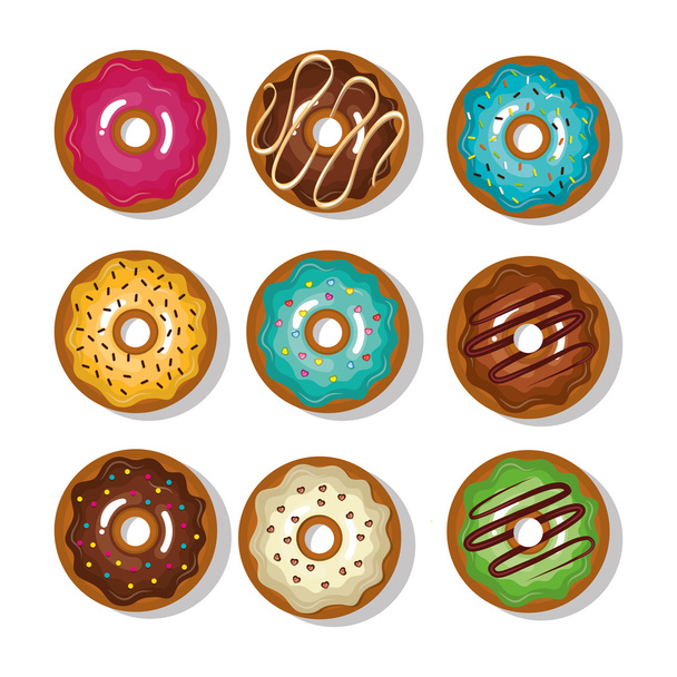 donuts coleção sobremesa gráfico isolado
 - Vetor, Imagem
