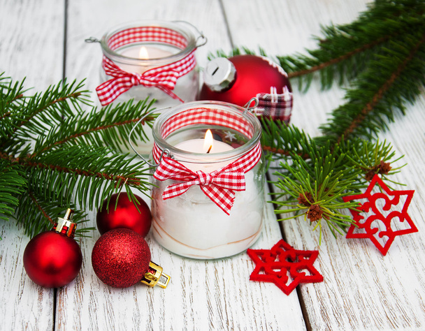 Рождественские украшения свечи в стеклянных банках с пищей
 - Фото, изображение