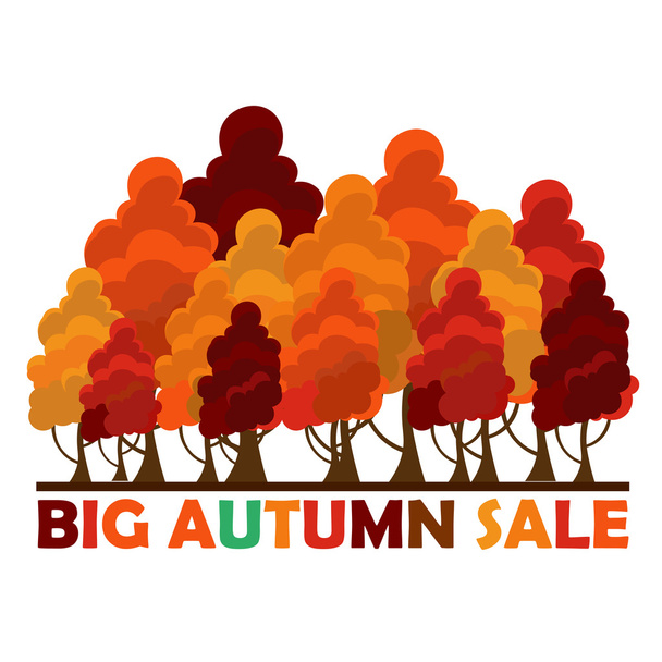 Fall sale design. Big autumn sale. Vector illustration with colorful autumn trees - Vetor, Imagem