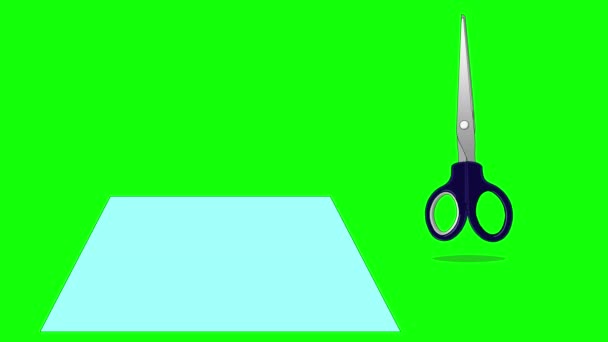 Ножиці розрізання паперу ізольовані на зелений екран - Кадри, відео