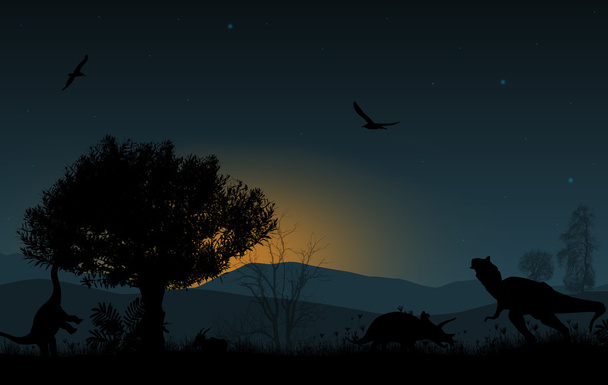 Silhouettes de dinosaures dans un beau paysage
 - Vecteur, image
