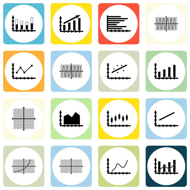 Set Of Graphs, Diagrams And Statistics Icons. Premium Quality Symbol Collection. Icons Can Be Used For Web, App And UI Design. Vector Illustration, EPS10. - Vetor, Imagem