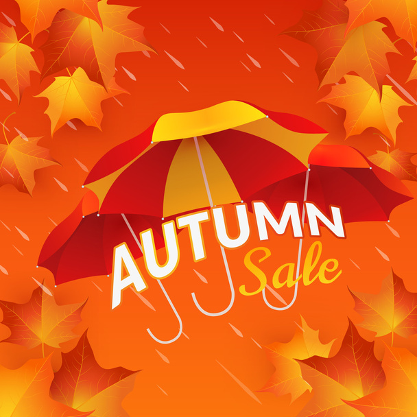 Autumn sale banner with umbrellas and maple leaves - Vettoriali, immagini