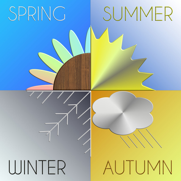 The seasons in metal and wood with gradation background - Photo, Image