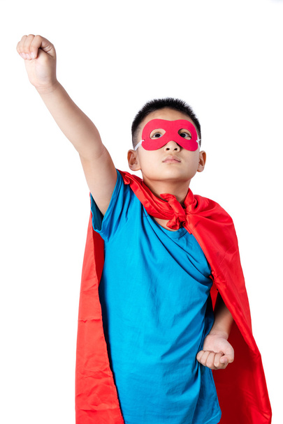 Azjatycki chiński chłopiec ubrany strój superbohatera - Zdjęcie, obraz